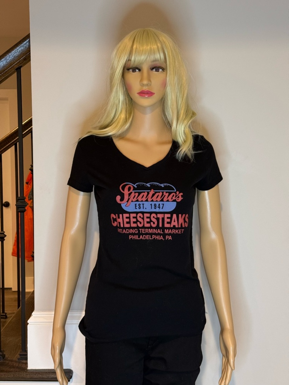 Black V-Neck Spataro’s Philadelphia Cheesesteaks Graphic Tee -